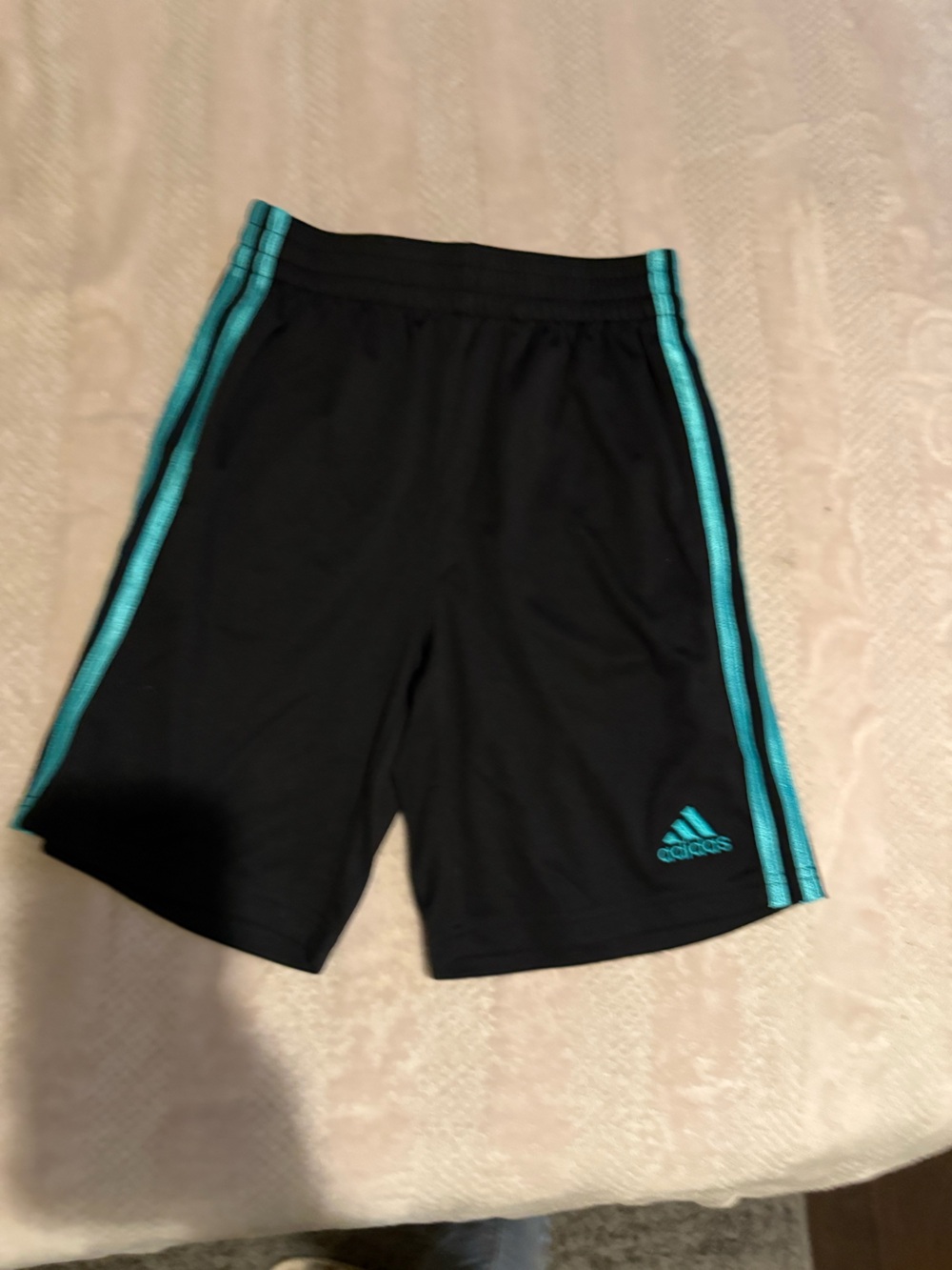 adidas Kids Black Shorts with Teal Stripes